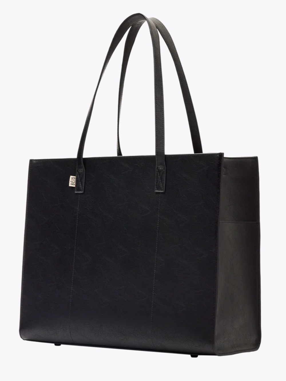 BÉIS Large Work Tote Black Vegan Leather Laptop Bag Travel w/ Organizer Insert